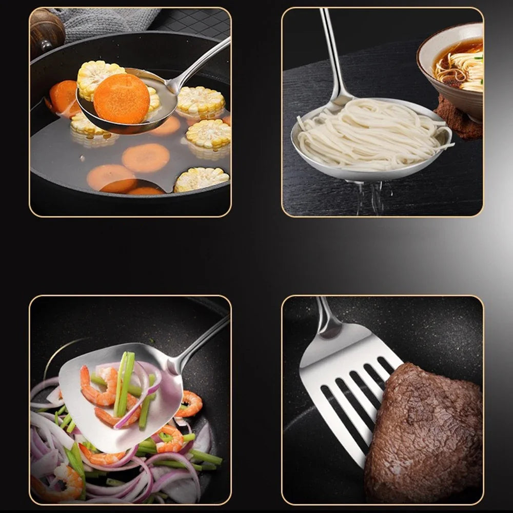 Cooking Utensils Set – 4pcs Stainless Steel Tools with Wood Handle for Baking & Kitchen Use