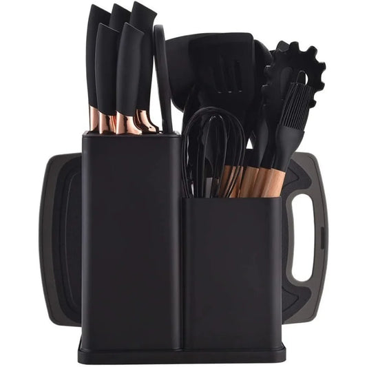All-in-One Kitchen Set – 19-Piece Black Utensils & Knife Collection